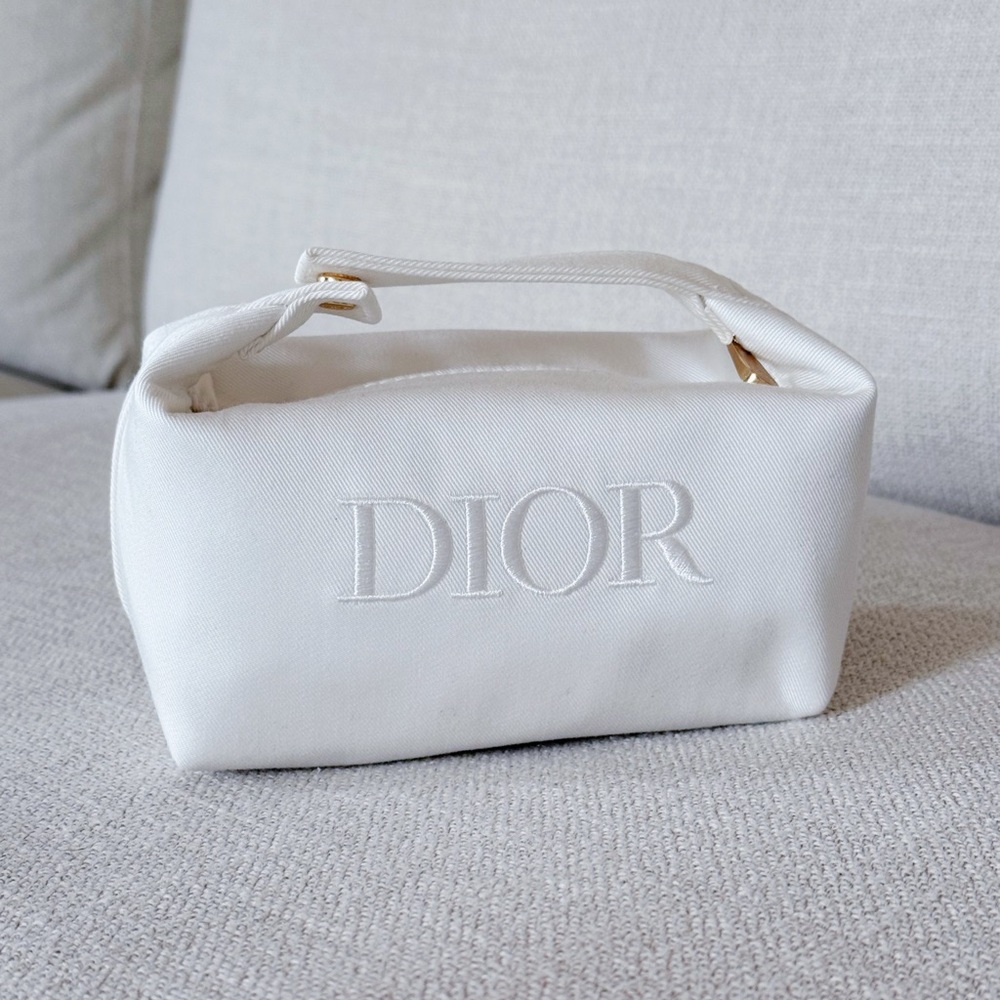 Dior Beauty White Travel Pouch – White with Gold Snap Buttons